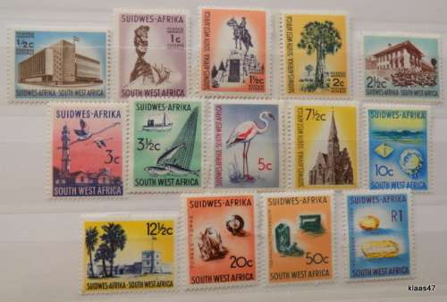 South West Africa - Ist Decimal Definitives - 14 Unused hinged stamps (15c is missing from set)