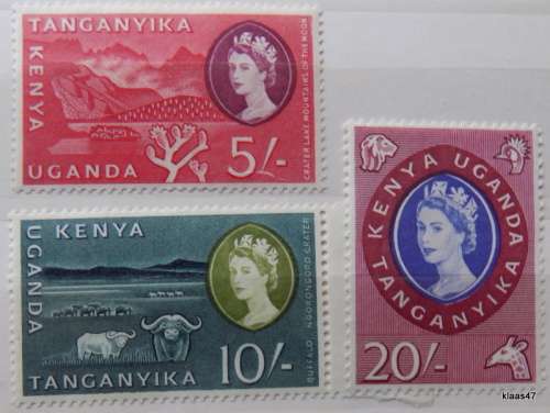 Kenya Uganda Tanganyika - 1960 - Definitive -  20/- 10/- 5/- 3 Unused stamps