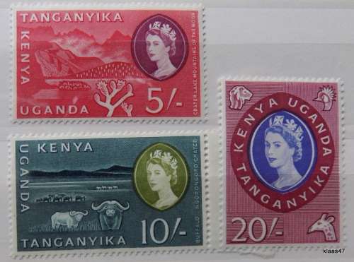 Kenya Uganda Tanganyika - 1960 - Definitive -  20/- 10/- 5/- 3 Unused stamps
