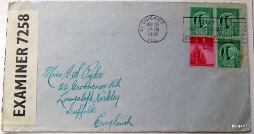 Censored Mail - 1943 - From Chicago, USA to Suffolk, England - Examiner 7258