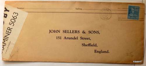 Censored Mail - 1942 - From New York, USA to Sheffield, England - Examiner 5063