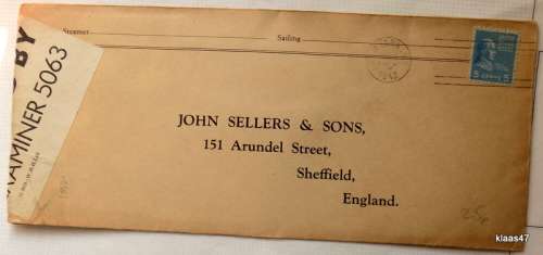 Censored Mail - 1942 - From New York, USA to Sheffield, England - Examiner 5063