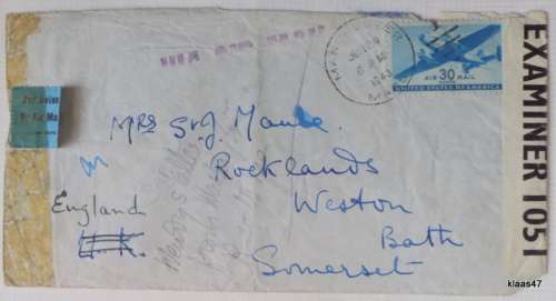 Censored Mail - 1943 - From Washington, USA to Bath, England - Examiner 1051