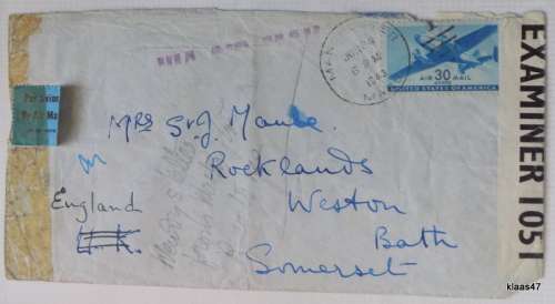 Censored Mail - 1943 - From Washington, USA to Bath, England - Examiner 1051