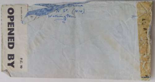 Censored Mail - 1943 - From Washington, USA to Bath, England - Examiner 1051