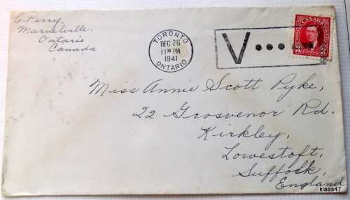 1941 Toronto, Canada  - Victory -  (V ···) Cancellation