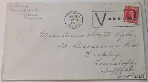 1941 Toronto, Canada  - Victory -  (V ···) Cancellation