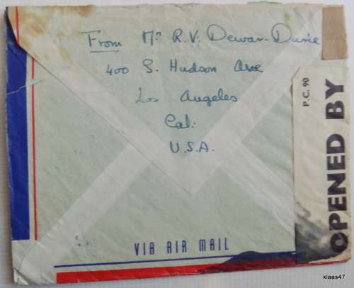 Censored Mail - 1941 - From California, USA to Bath, England - Examiner 2238