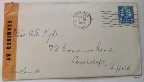 Censored Mail - 1943 - From Chicago, USA to Suffolk, England - Examiner 3041