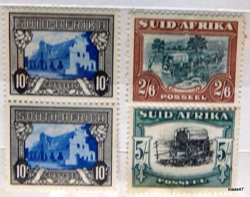 Union of South Africa - 10/- Pair - 5/- Single - 2/6 Single - Unused hinged.
