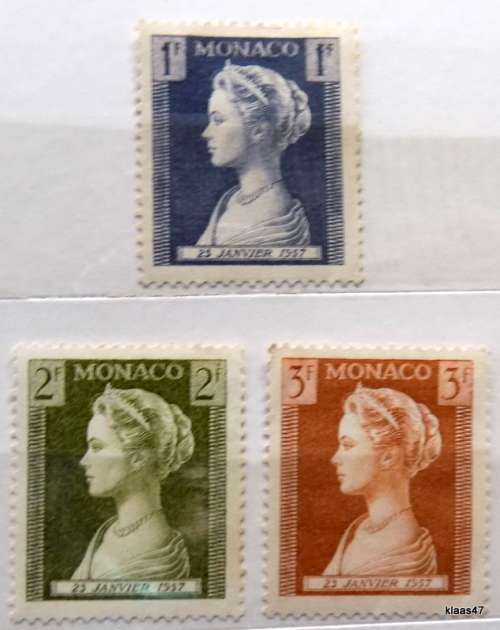 Monaco - 1957 - Birth of Princess Caroline of Monaco - 3 Unused hinged stamps