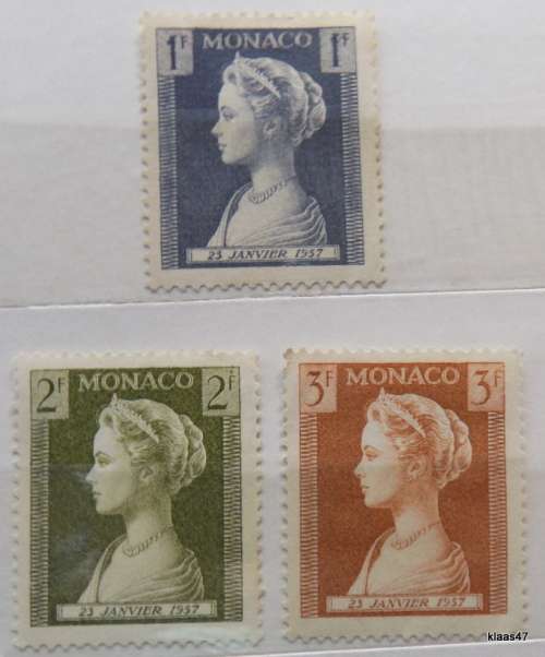 Monaco - 1957 - Birth of Princess Caroline of Monaco - 3 Unused hinged stamps
