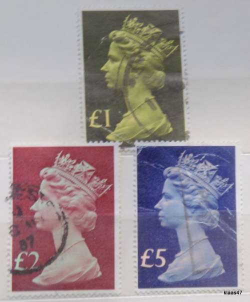 GB - 1977-87 Defin Issue - High Value Machins - 3 Used stamps