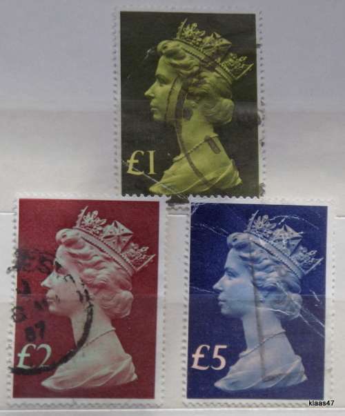 GB - 1977-87 Defin Issue - High Value Machins - 3 Used stamps
