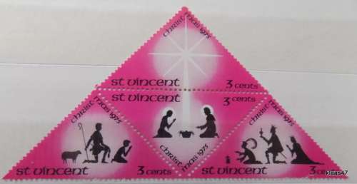 St Vincent - 1975 - Christmas - Triangle of 4 3c stamps - Unused