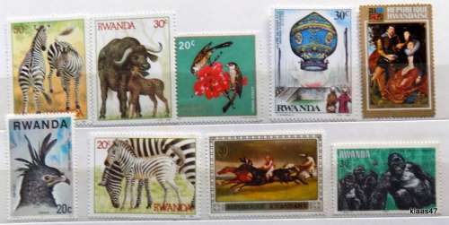 Rwanda - Mixed Lot of 9 Unused hinged stamps