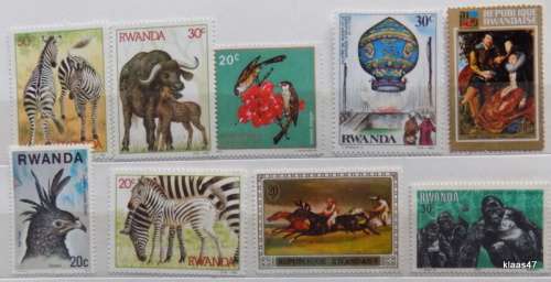Rwanda - Mixed Lot of 9 Unused hinged stamps