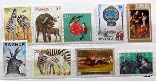 Rwanda - Mixed Lot of 9 Unused hinged stamps