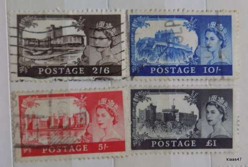GB - Castles - High Values - 2/6 5/- 10/- GBP1 - 4 Used stamps