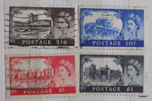 GB - Castles - High Values - 2/6 5/- 10/- GBP1 - 4 Used stamps