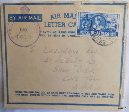 Airmail Letter Card - Active Service - Posted Egypt to Cape Town 1942 - Censored Mail