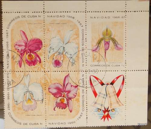 Cuba - 1966 - Christmas - Orchids - Block of 6 Cancelled stamps