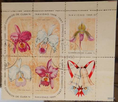 Cuba - 1966 - Christmas - Orchids - Block of 6 Cancelled stamps