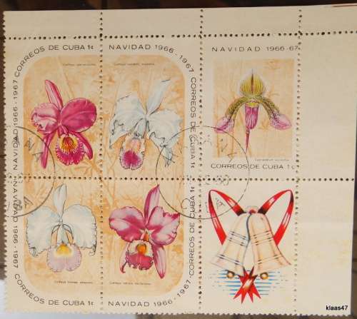 Cuba - 1966 - Christmas - Orchids - Block of 6 Cancelled stamps