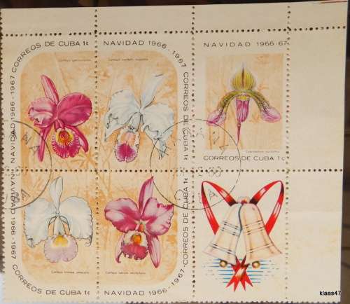 Cuba - 1966 - Christmas - Orchids - Block of 6 Cancelled stamps