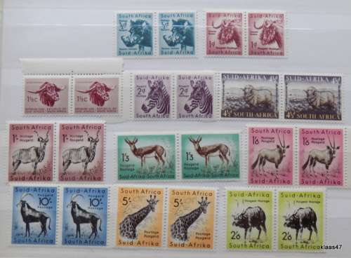 Union of South Africa - 1954 - Animal Definitives - All the high Values (in pairs)