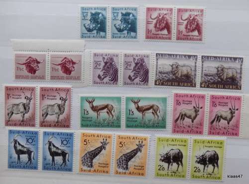 Union of South Africa - 1954 - Animal Definitives - All the high Values (in pairs)