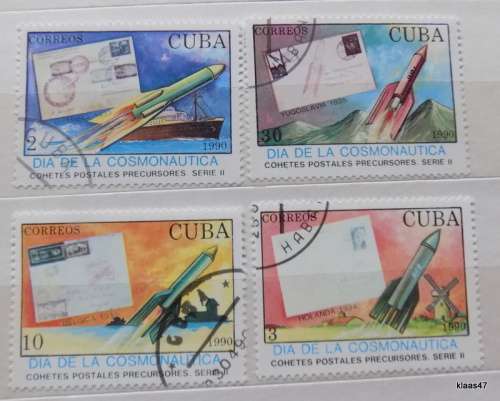 Cuba - 1990 - Cosmonauts Day - 4 cancelled hinged stamps