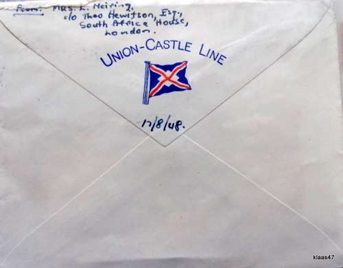 1948 - Union-Castle Line Envelope - Paquebot Posted at Sea - Southampton to Pretoria
