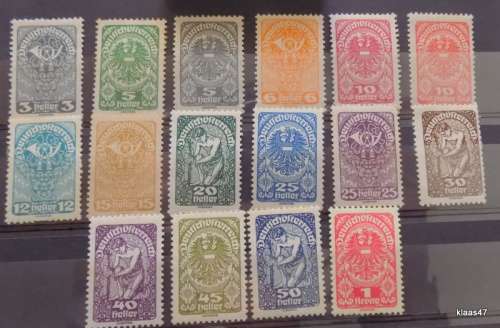 Austria - 1919-1921 - 16 Unused hinged stamps
