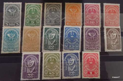 Austria - 1919-1921 - 16 Unused hinged stamps
