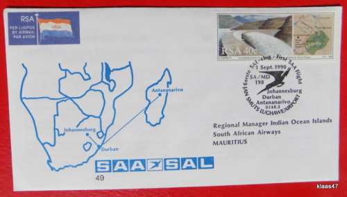South African Airways - No 49 - 1990 - Flight SA/MD 198 - Antananarivo - Signed
