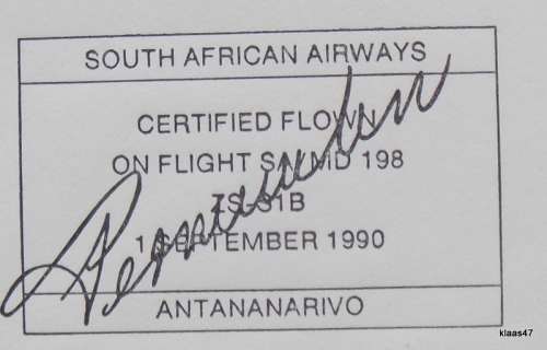 South African Airways - No 49 - 1990 - Flight SA/MD 198 - Antananarivo - Signed