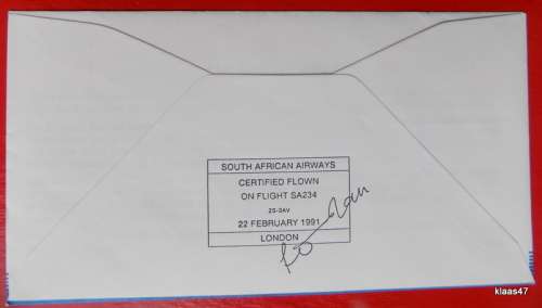 South African Airways -  SAA SAL - Flight Cover No 50 - Certified flown on Flight SA234 (1991)