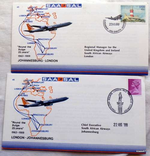 SAA SAL - Certified Flight Covers 45 and 46 - Round the Bulge: 25 years - JHB LDN and LDN JHB