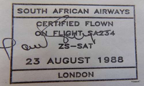 SAA SAL - Certified Flight Covers 45 and 46 - Round the Bulge: 25 years - JHB LDN and LDN JHB