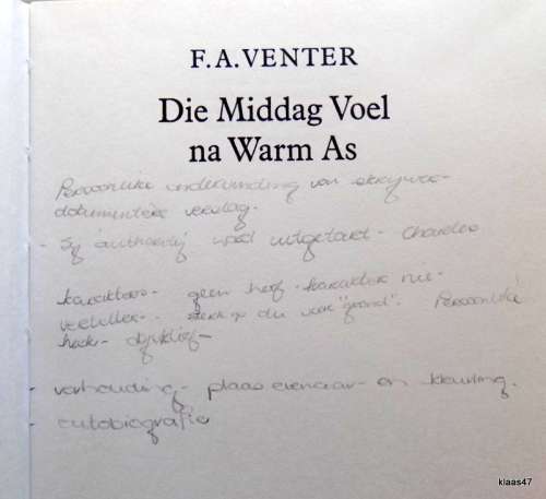 Die Middag Voel na Warm As - FA Venter - Hardeband - Vierde Druk 1978