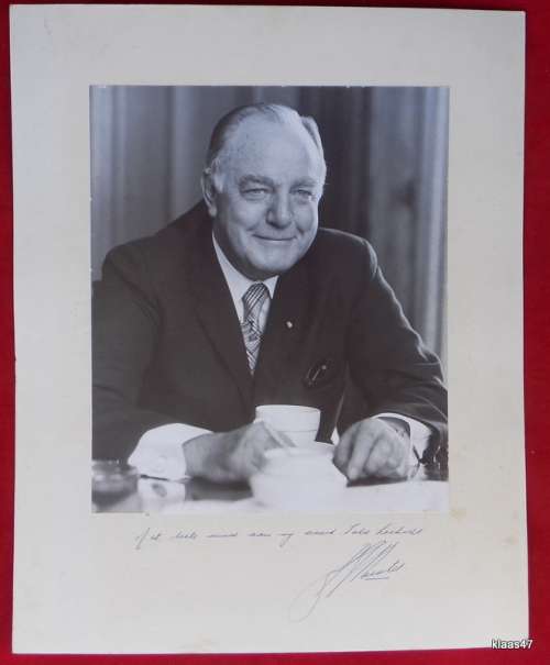 Unframed Black and White photograph Signed and inscribed by B.J. Vorster