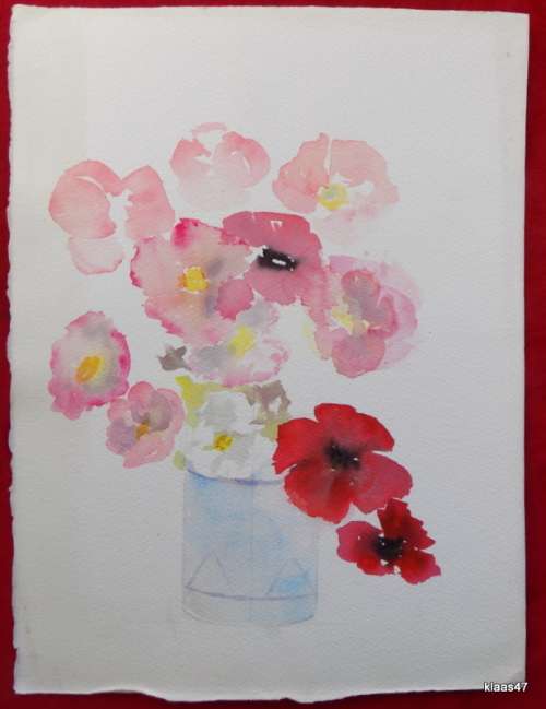 Unframed  Unsigned Watercolour  of Pink and Red flowers