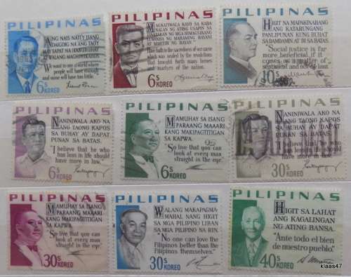 Philippines - Honouring Former Presidents: Presidential Sayings.- 9 Used hinged stamps
