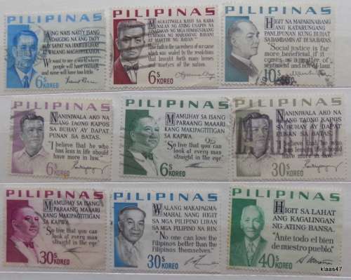 Philippines - Honouring Former Presidents: Presidential Sayings.- 9 Used hinged stamps