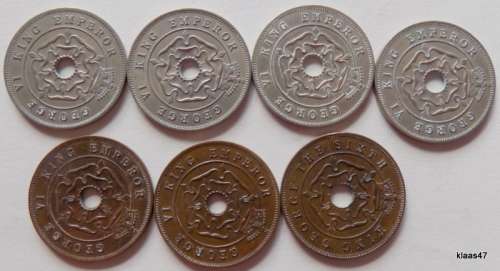Southern Rhodesia - 1937-1949 - 7 One Penny coins - 4 Copper-nickel, 3 Bronze