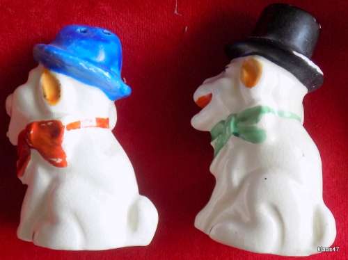 Vintage Porcelain Dogs Salt and Pepper Set with No makers marks