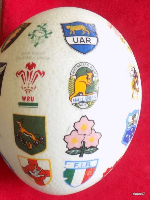 Rugby World Cup 1995 South Africa - Ostrich Egg on Stand - 16cm High