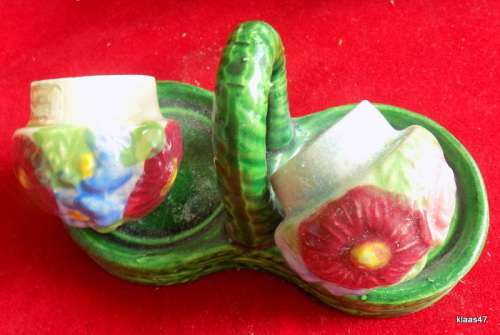 Vintage Porcelain Salt and Pepper - Floral Bouquet on Stand