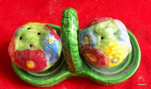 Vintage Porcelain Salt and Pepper - Floral Bouquet on Stand